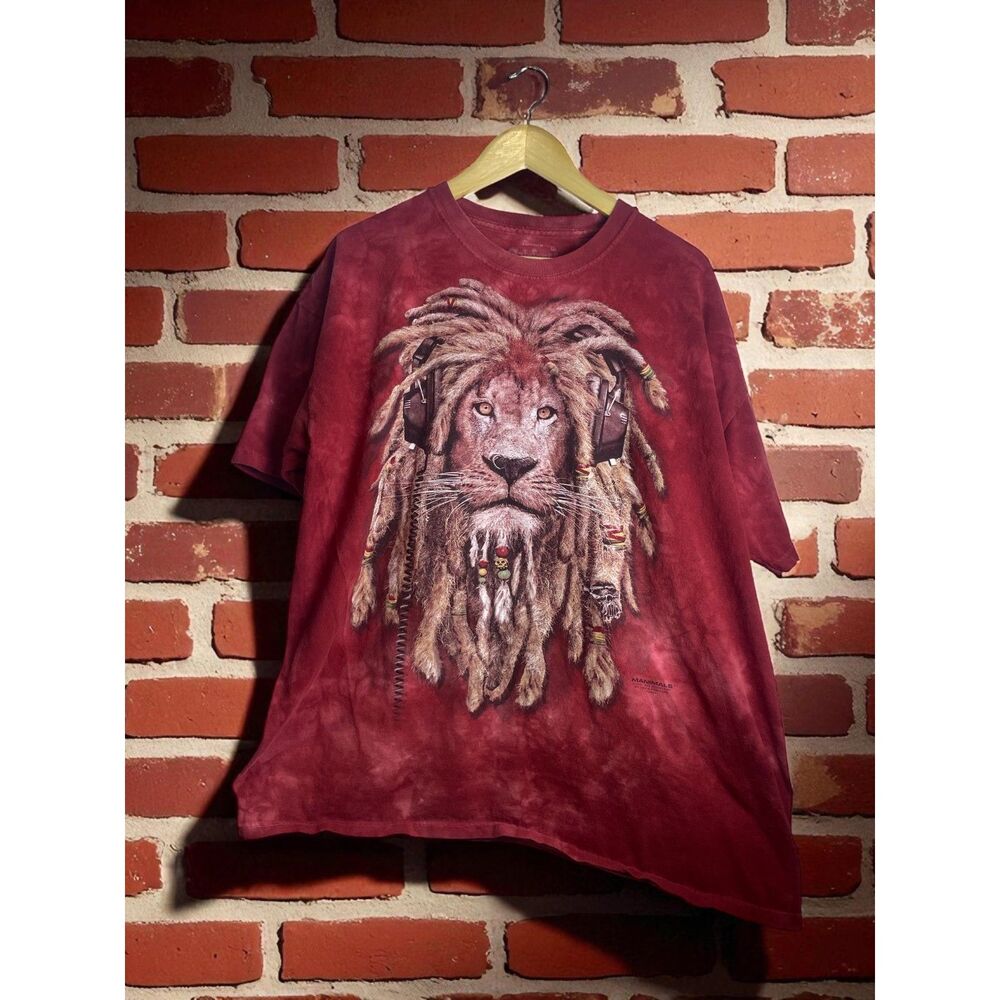 Vintage Rainforest Cafe “Rasta Lion” Graphic Tee – Red Tie-Dye – Size 2XL